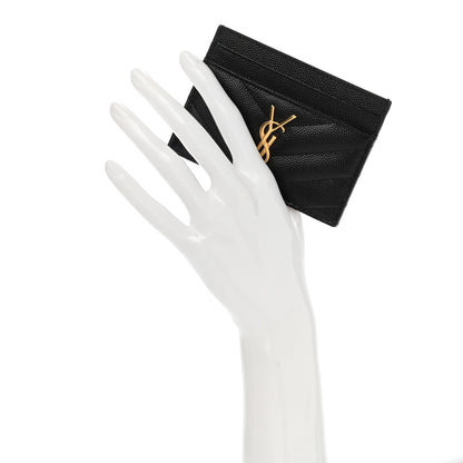 Saint Laurent Grain De Poudre Matelasse Chevron Monogram Credit Card Case Black 2 of 7
