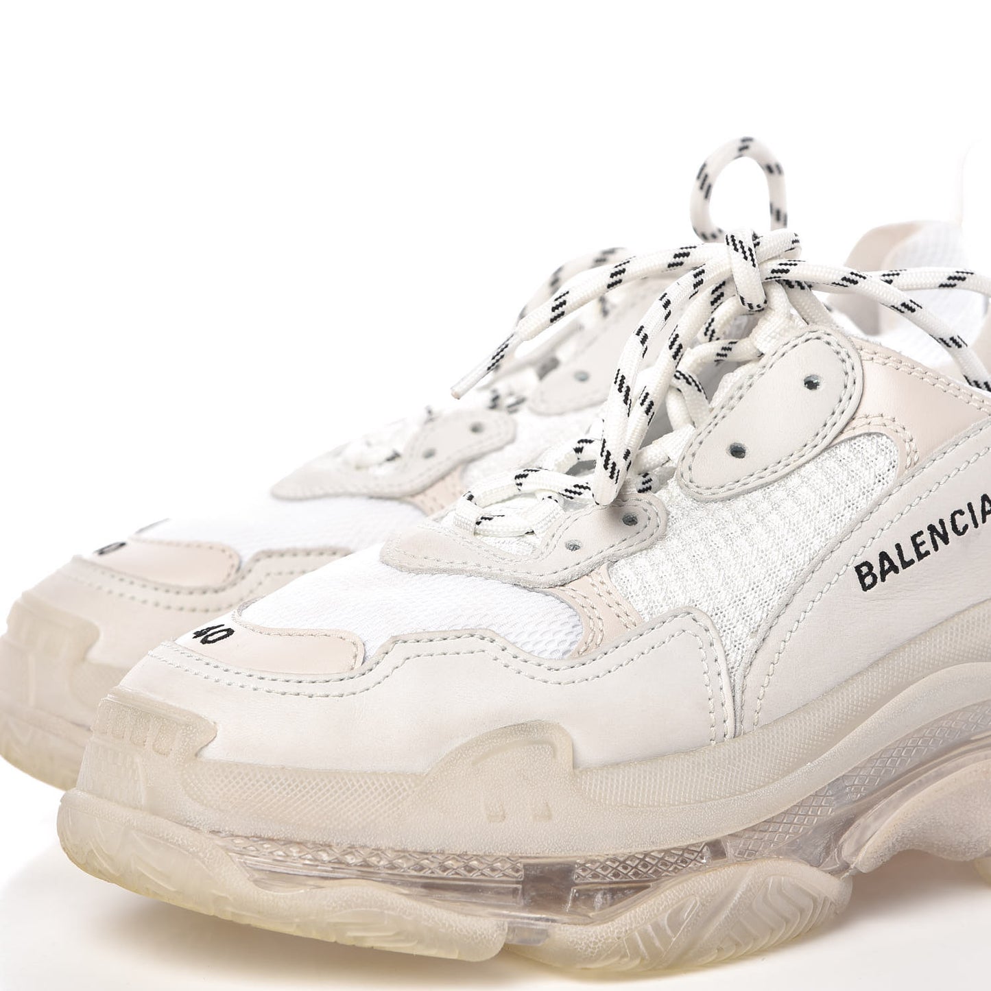 Fabric Mesh Clear Sole Mens Triple S Sneakers 40 White