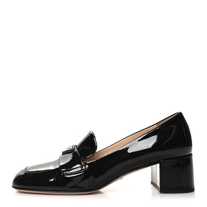 Prada Patent Metal Triangle Logo 85mm Loafers 38.5 Black 1 of 8