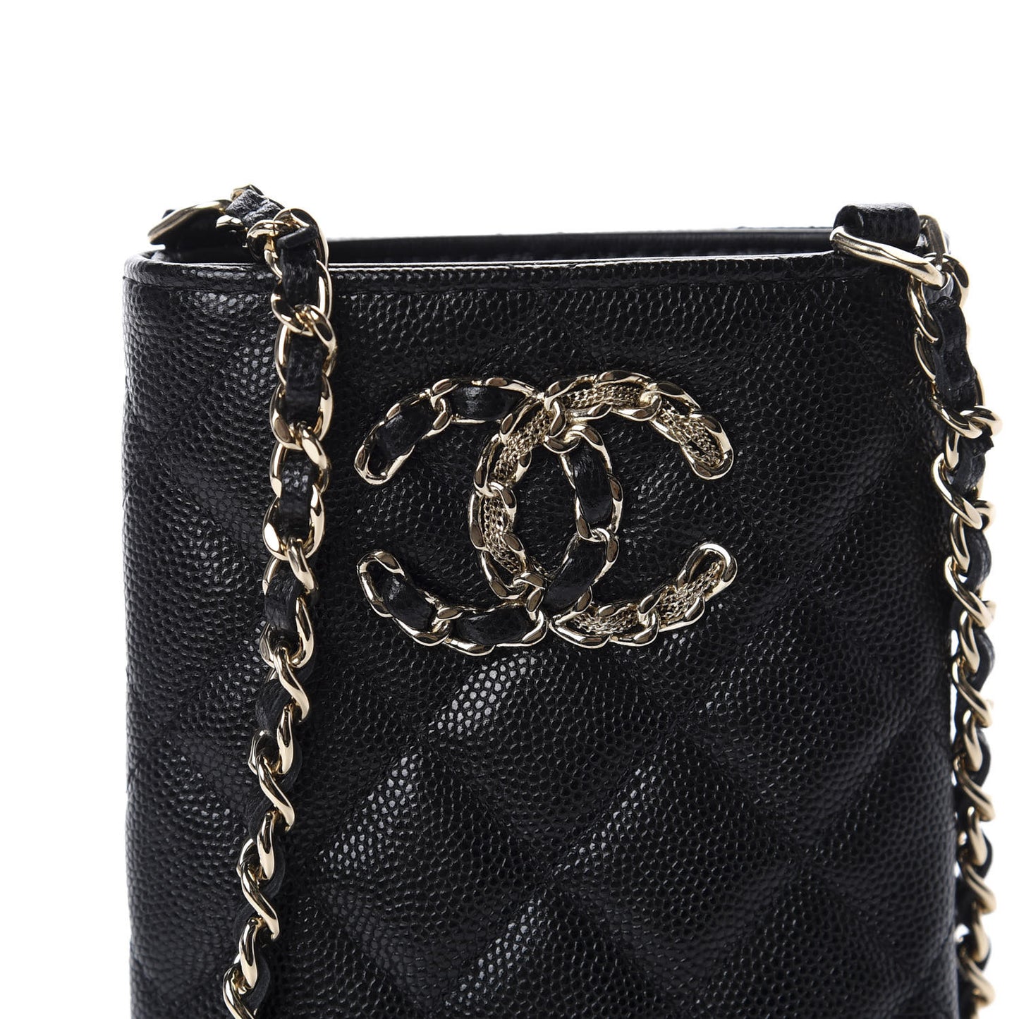 Caviar Quilted French New Wave Phone Holder With Chain Black