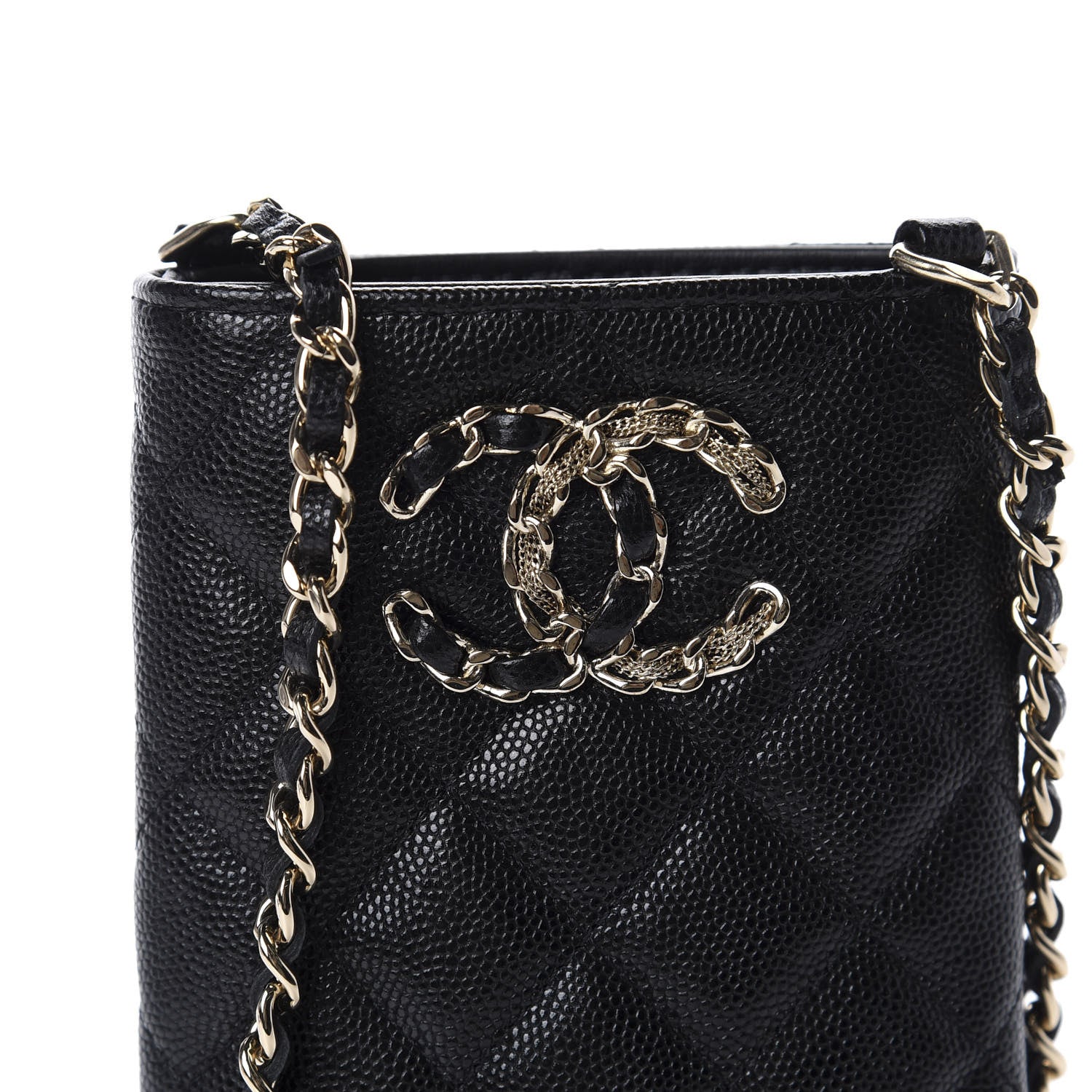 Chanel Caviar Quilted French New Wave Phone Holder With Chain Black 11 of 12