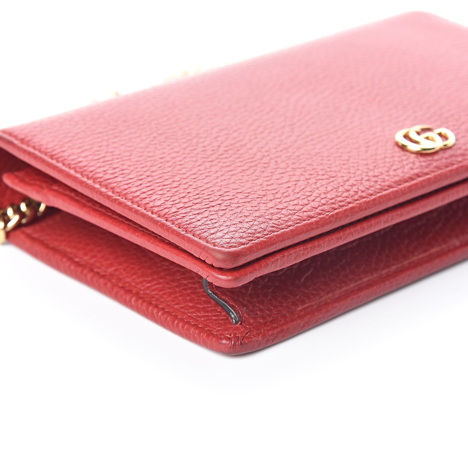 Gucci Dollar Calfskin Mini GG Marmont Chain Wallet Hibiscus Red 7 of 9
