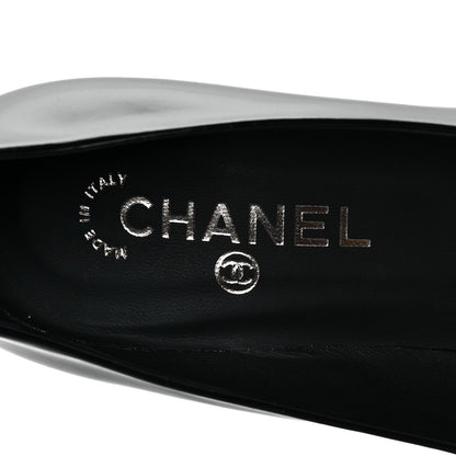 Chanel Patent Camellia CC Cap Toe Pumps 37 Black 9 of 9