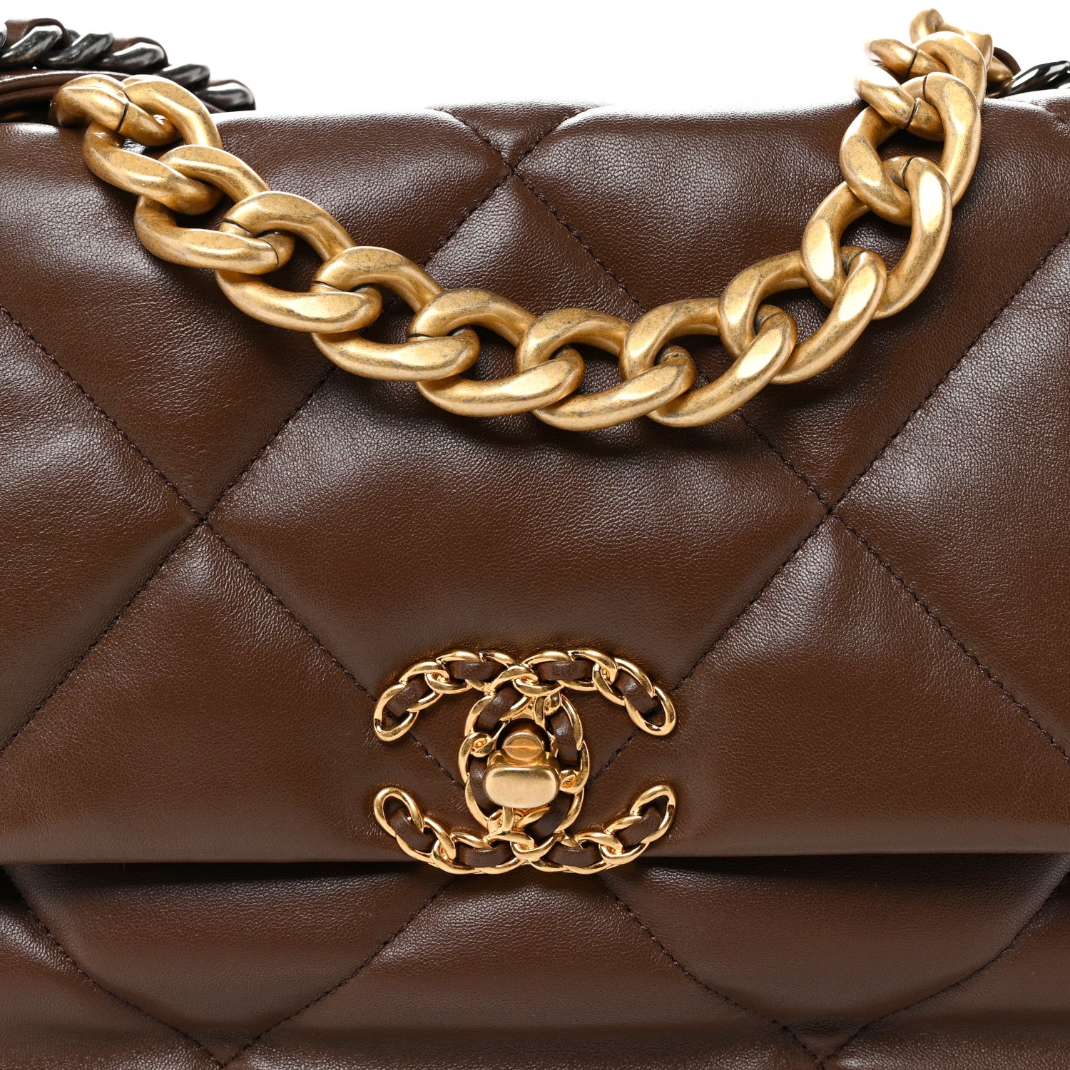 Chanel Lambskin Quilted Large Chanel 19 Flap Dark Brown 1890493