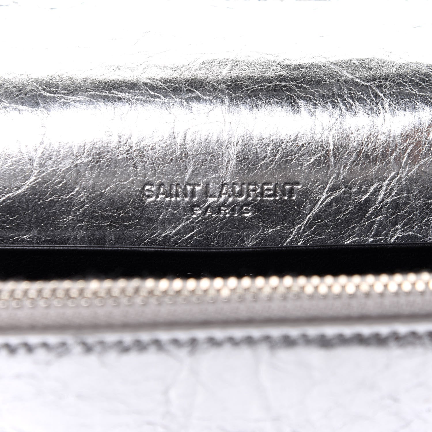 Saint Laurent Metallic Crackled Calfskin Kate Monogram Tassel Chain Wallet Argento 7 of 12