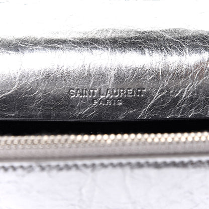 Saint Laurent Metallic Crackled Calfskin Kate Monogram Tassel Chain Wallet Argento 7 of 12
