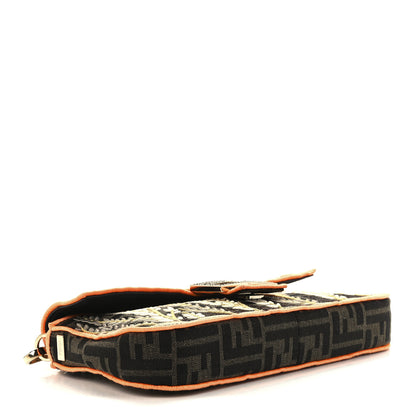Fendi Fabric Jacquard FF 1974 Plant Embroidered Baguette Tobacco Moro Orange 4 of 14