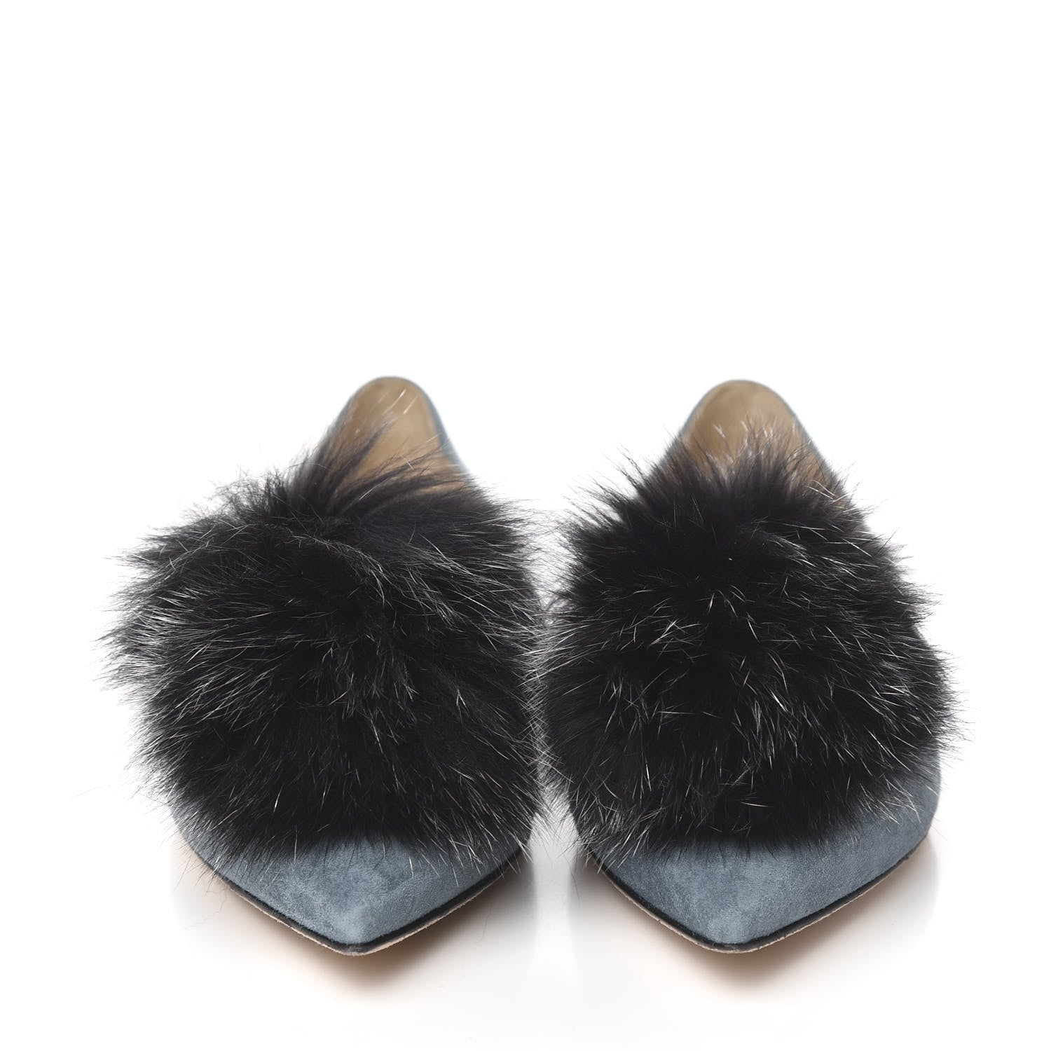 Jimmy Choo Suede Fox Fur Gale Ballet Flats 40 Blue 2 of 8