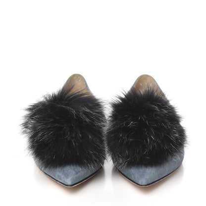 Jimmy Choo Suede Fox Fur Gale Ballet Flats 40 Blue 2 of 8