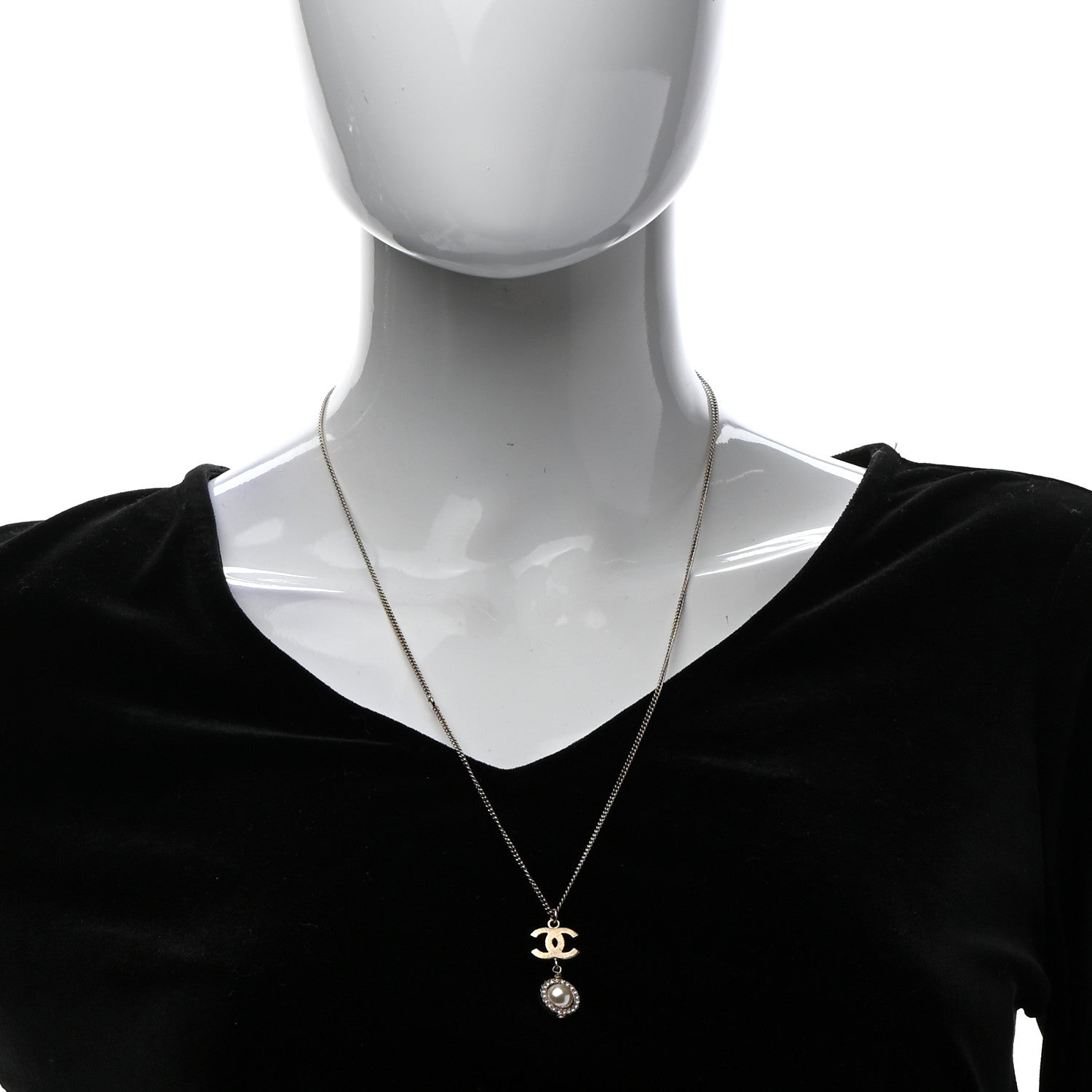 Chanel Crystal Pearl CC Lace Camellia Necklace Gold 2 of 7