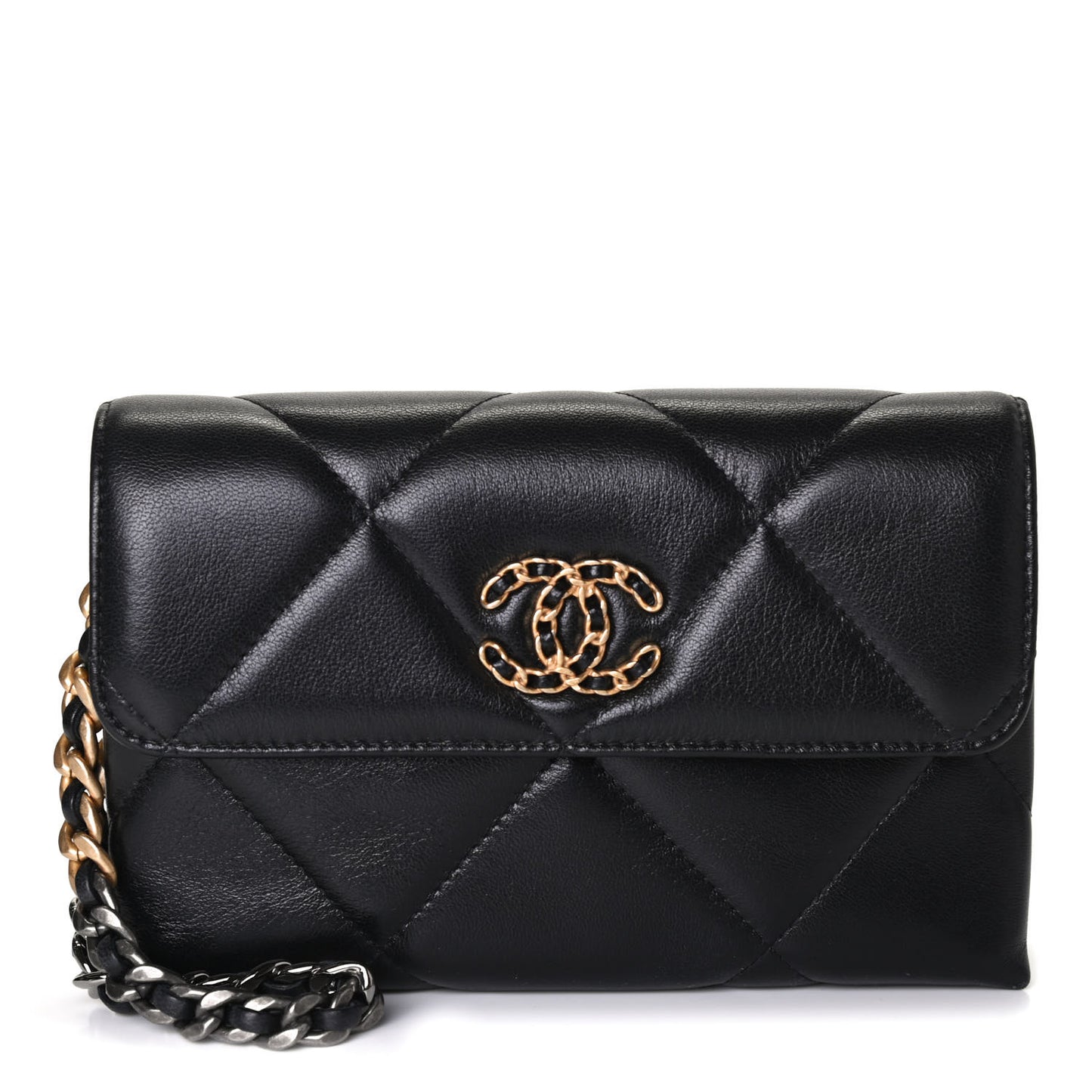 Lambskin Quilted Chanel 19 Flap Clutch Black