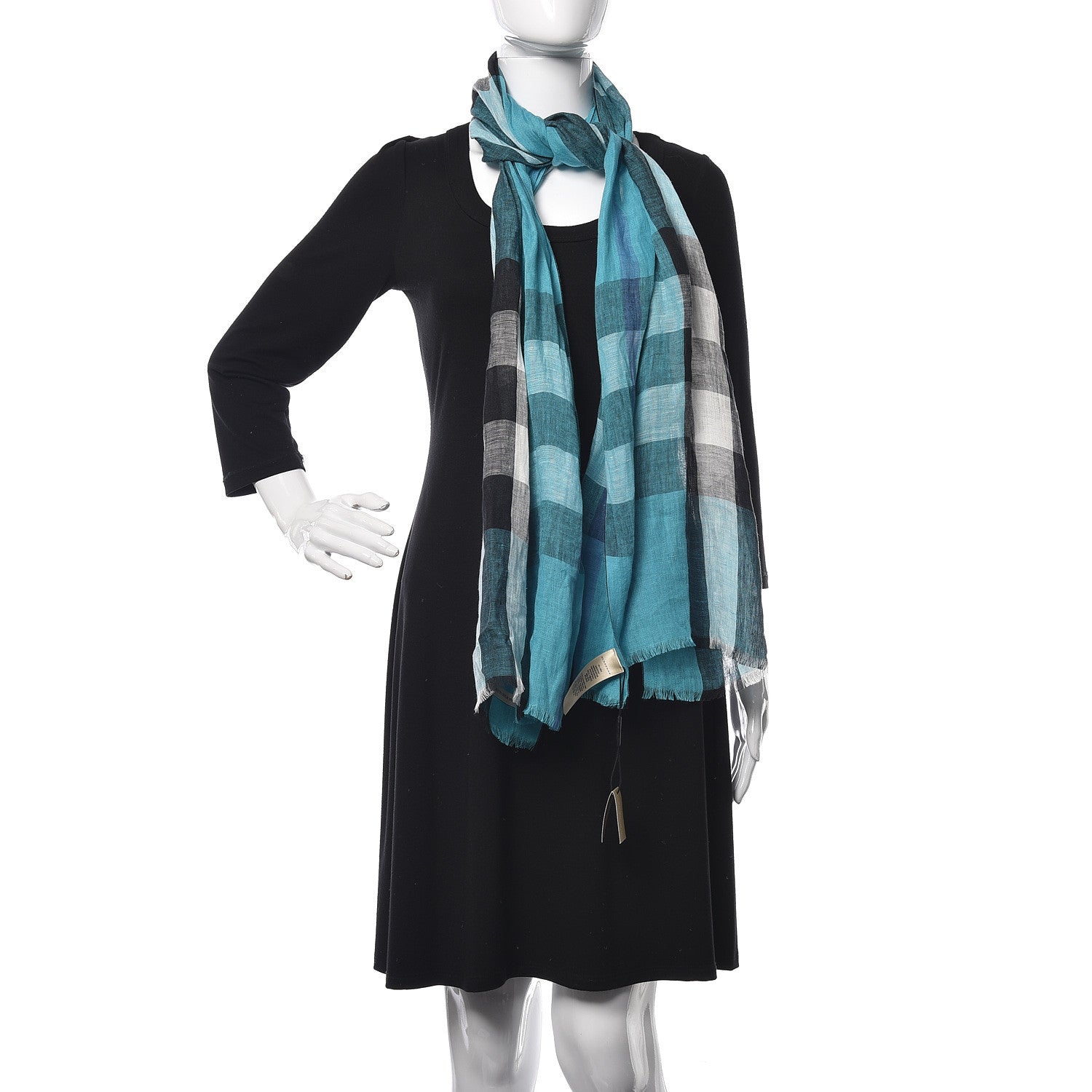 Burberry Linen Giant Exploded Check Scarf Cyan Green 2 of 6