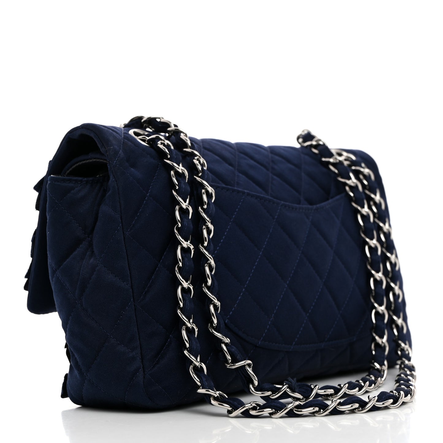 Satin Paillette Sequin Quilted Medium Single Flap Navy