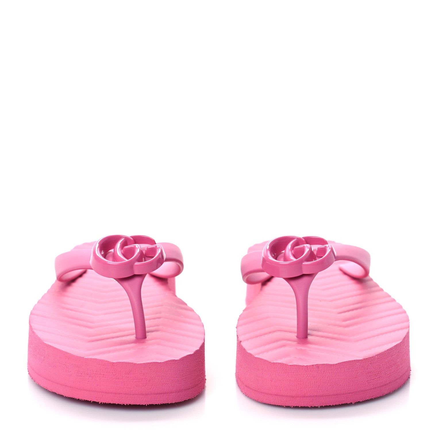 Gucci Rubber Chevron Womens GG Thong Sandals 38 Pink Tropical Flower 3 of 9