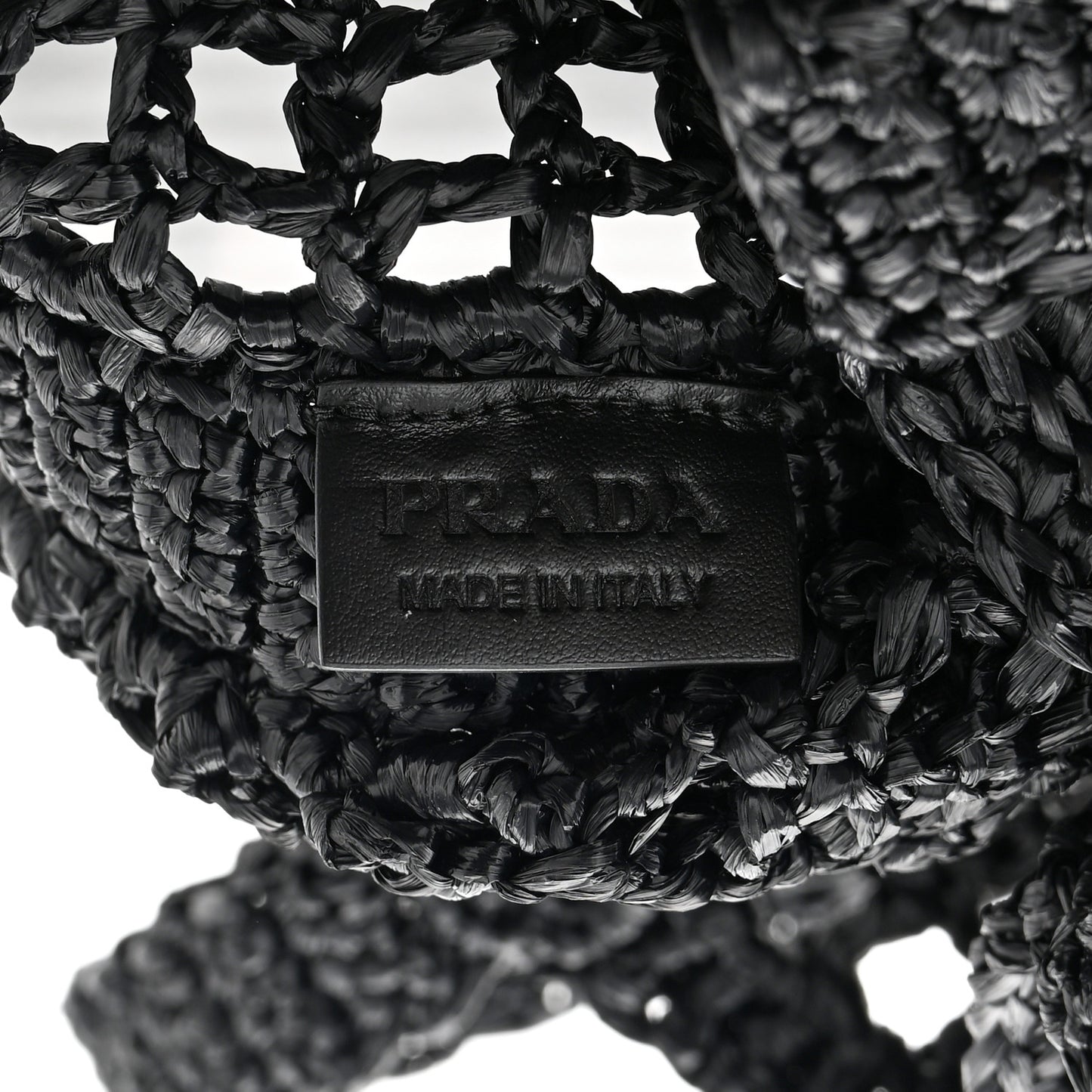 Yarn Raffia Effect Crochet Logo Embroidered Tote Bag Black