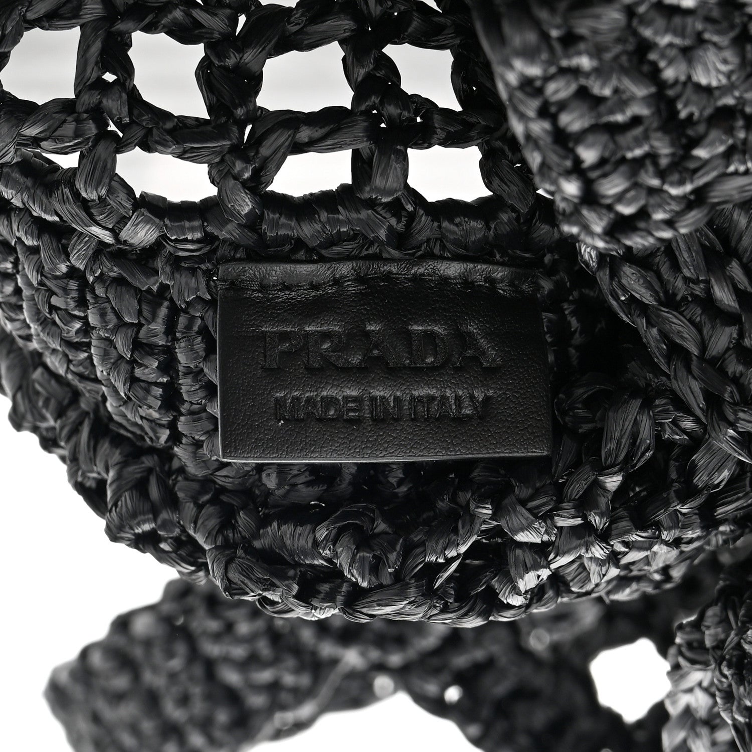Prada Yarn Raffia Effect Crochet Logo Embroidered Tote Bag Black 8 of 12