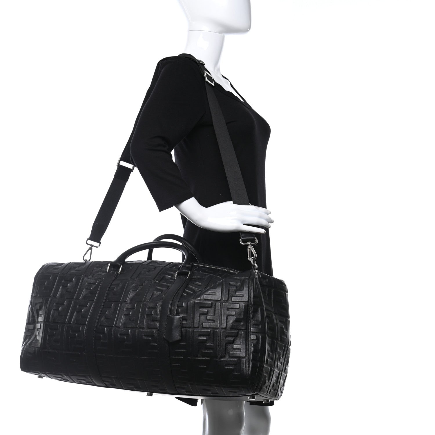 Fendi Nappa FF 1974 Embossed Holdall Bag Black 2 of 10