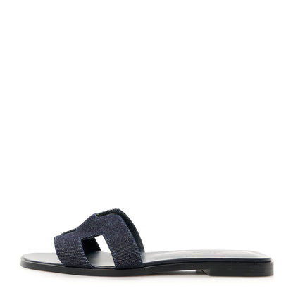 Hermes Denim Canvas Oran Sandals 37.5 Bleu Brut 1 of 9