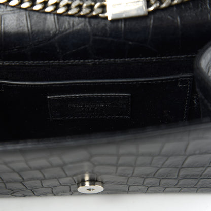 Saint Laurent Calfskin Crocodile Embossed Monogram Small Kate Tassel Satchel Black 8 of 10