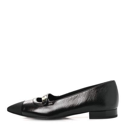 Chanel Shiny Lambskin Grosgrain Pearl Mary Jane Flats 37 Black 1 of 11