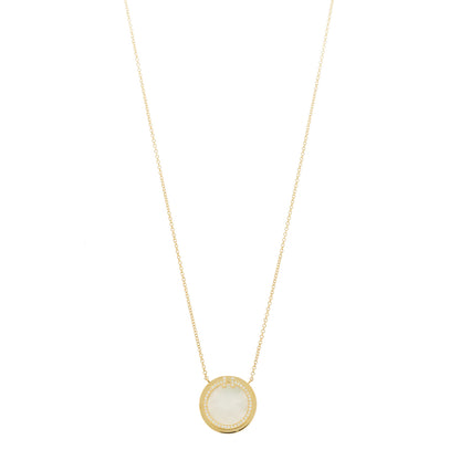 Tiffany 18K Yellow Gold Diamond Mother of Pearl T Circle Pendant Necklace 1 of 6