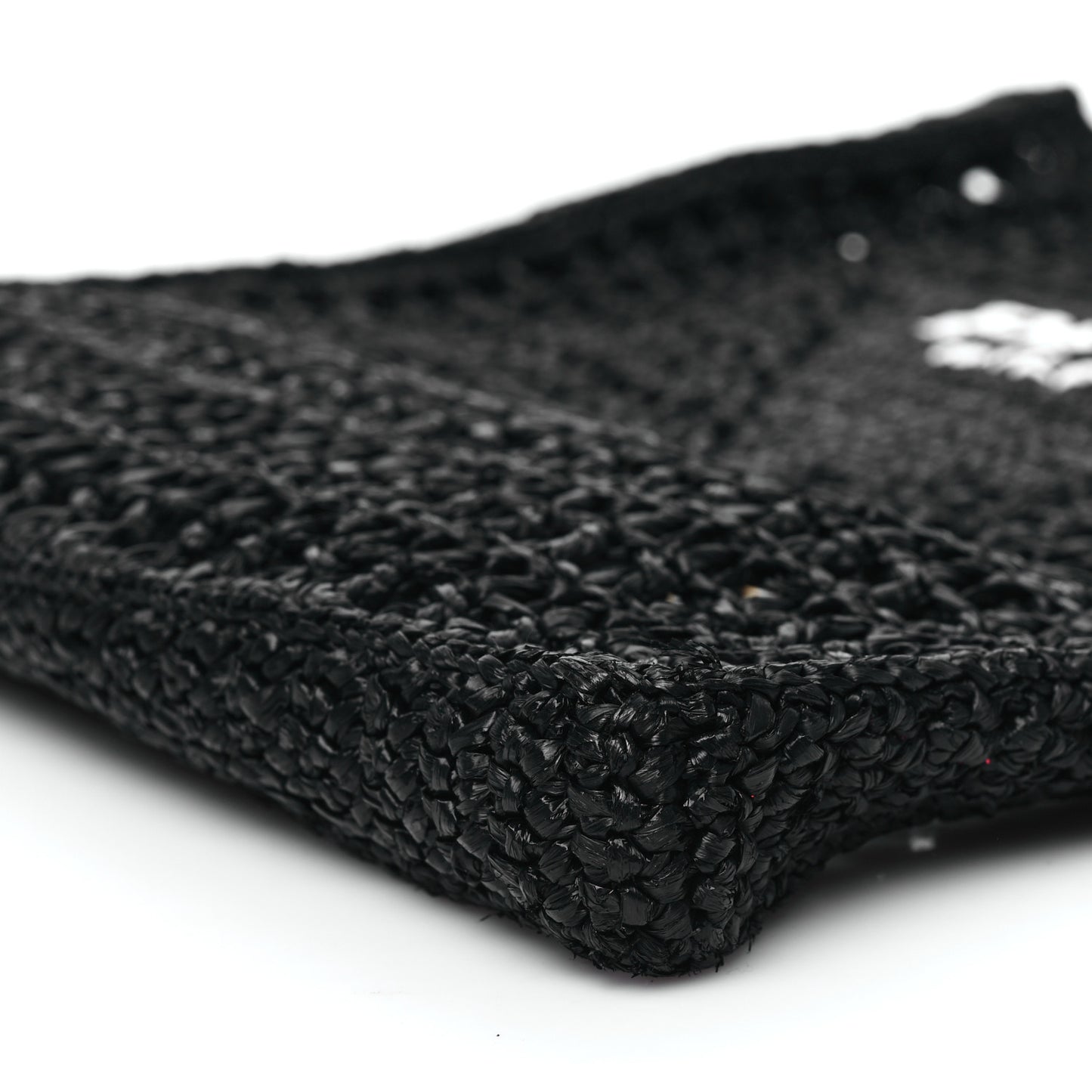 Yarn Raffia Effect Crochet Logo Embroidered Tote Bag Black