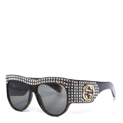 Gucci Acetate Crystal Oversize Hollywood Forever Sunglasses GG0144S Tortoiseshell 1 of 7