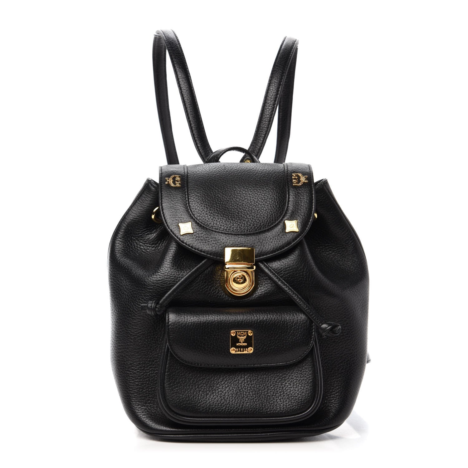 MCM Grained Calfskin Studded Drawstring Backpack Black 1 of 12