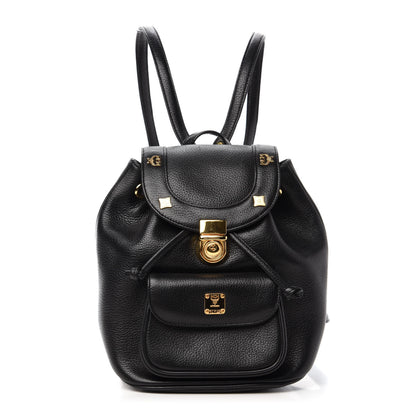 MCM Grained Calfskin Studded Drawstring Backpack Black 1 of 12