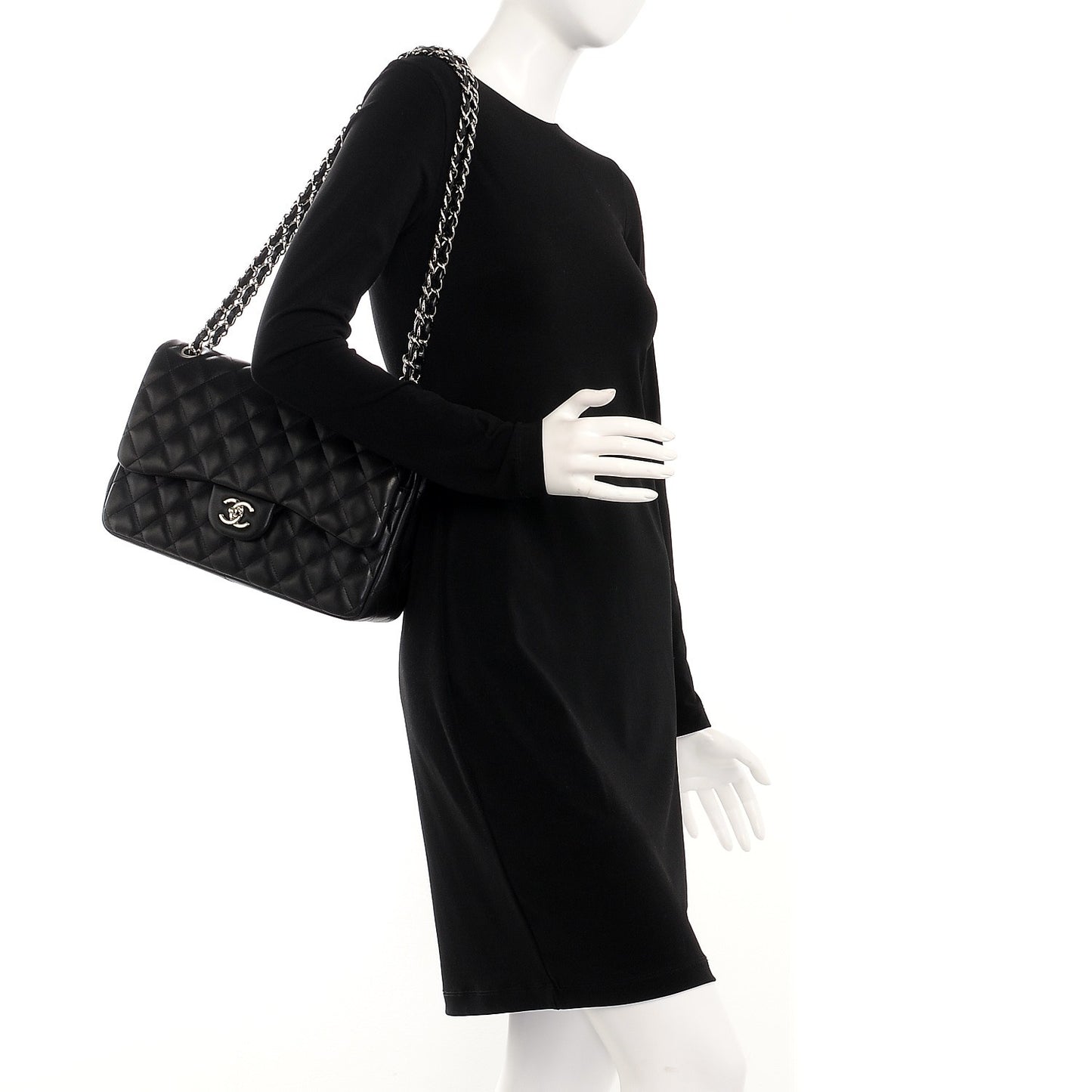 Lambskin Quilted Jumbo Double Flap Black