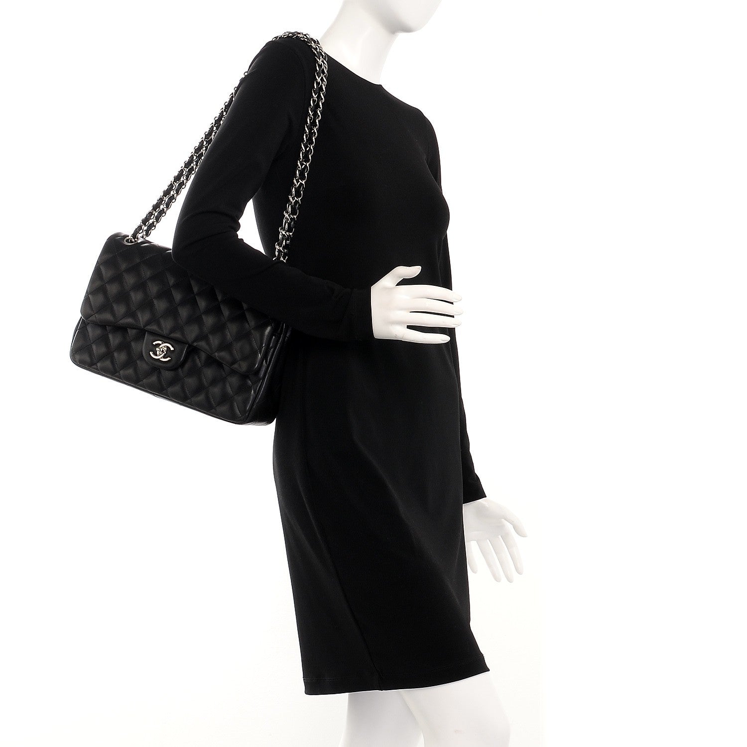 Chanel Lambskin Quilted Jumbo Double Flap Black 2 of 8