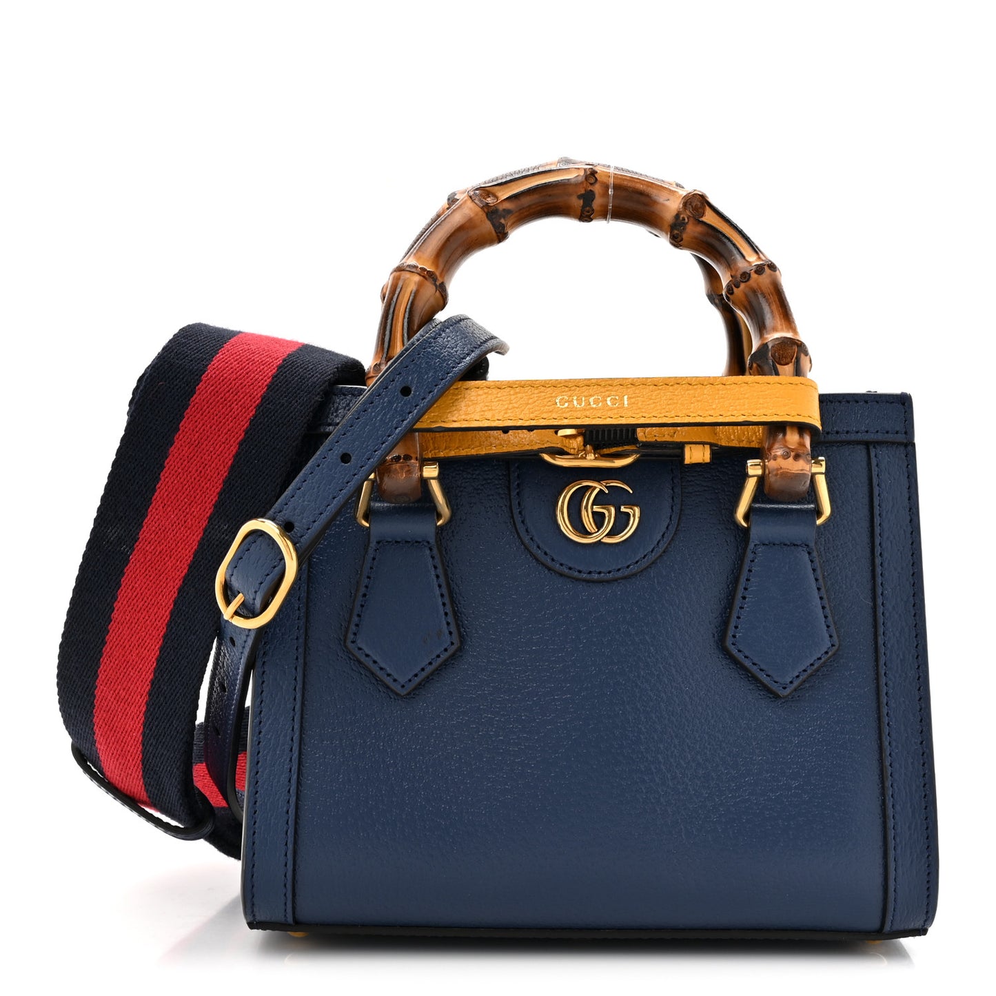 Wonka Grain Calfskin Mini Diana Tote Bag Royal Blue Yellow