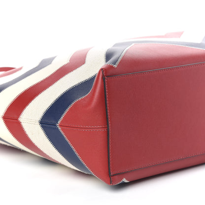 Valentino Garavani Calfskin Canvas Chevron Inlay Rockstud Shoulder Tote Red White Blue 9 of 10