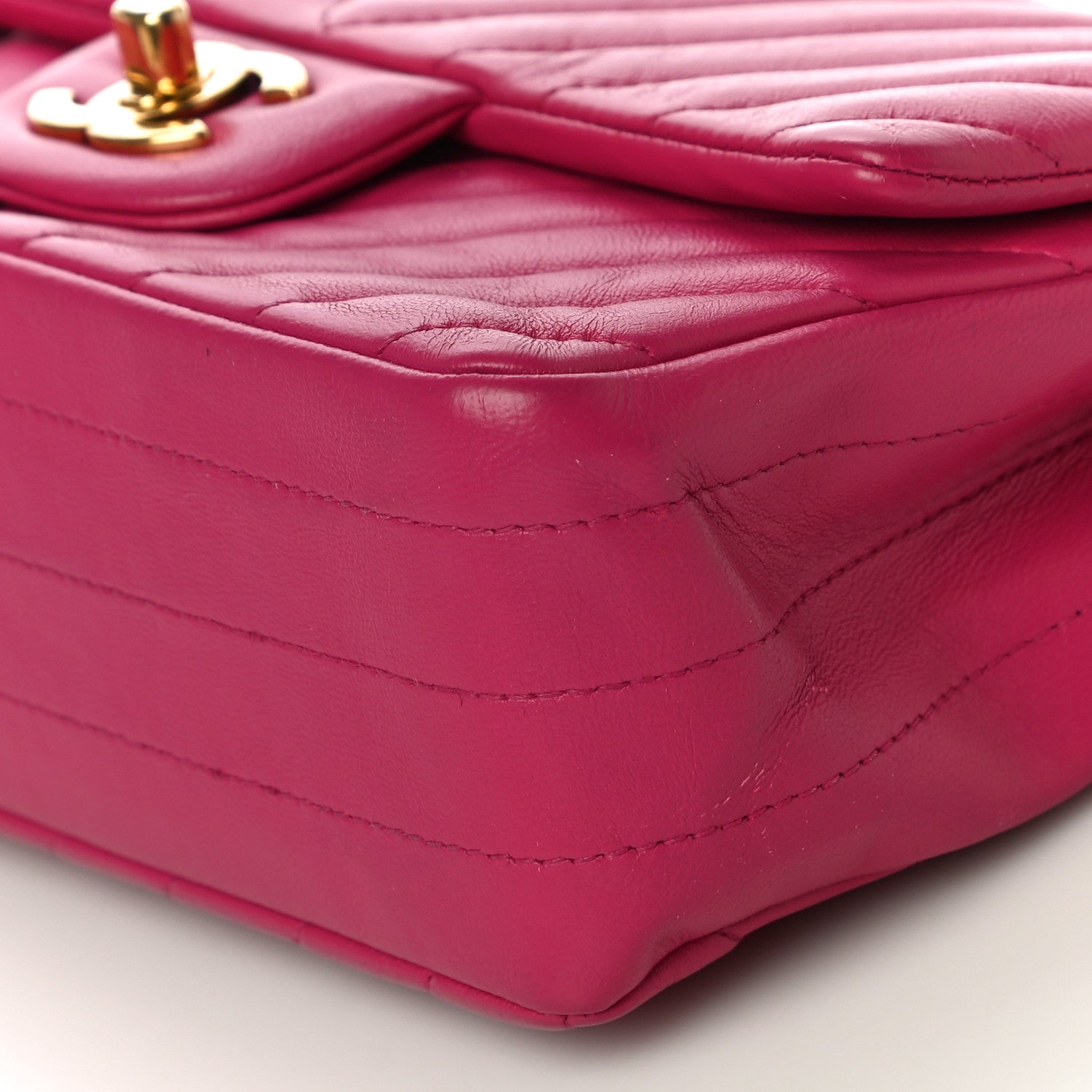 Chanel Lambskin Chevron Quilted Mini Rectangular Flap Dark Pink 10 of 11