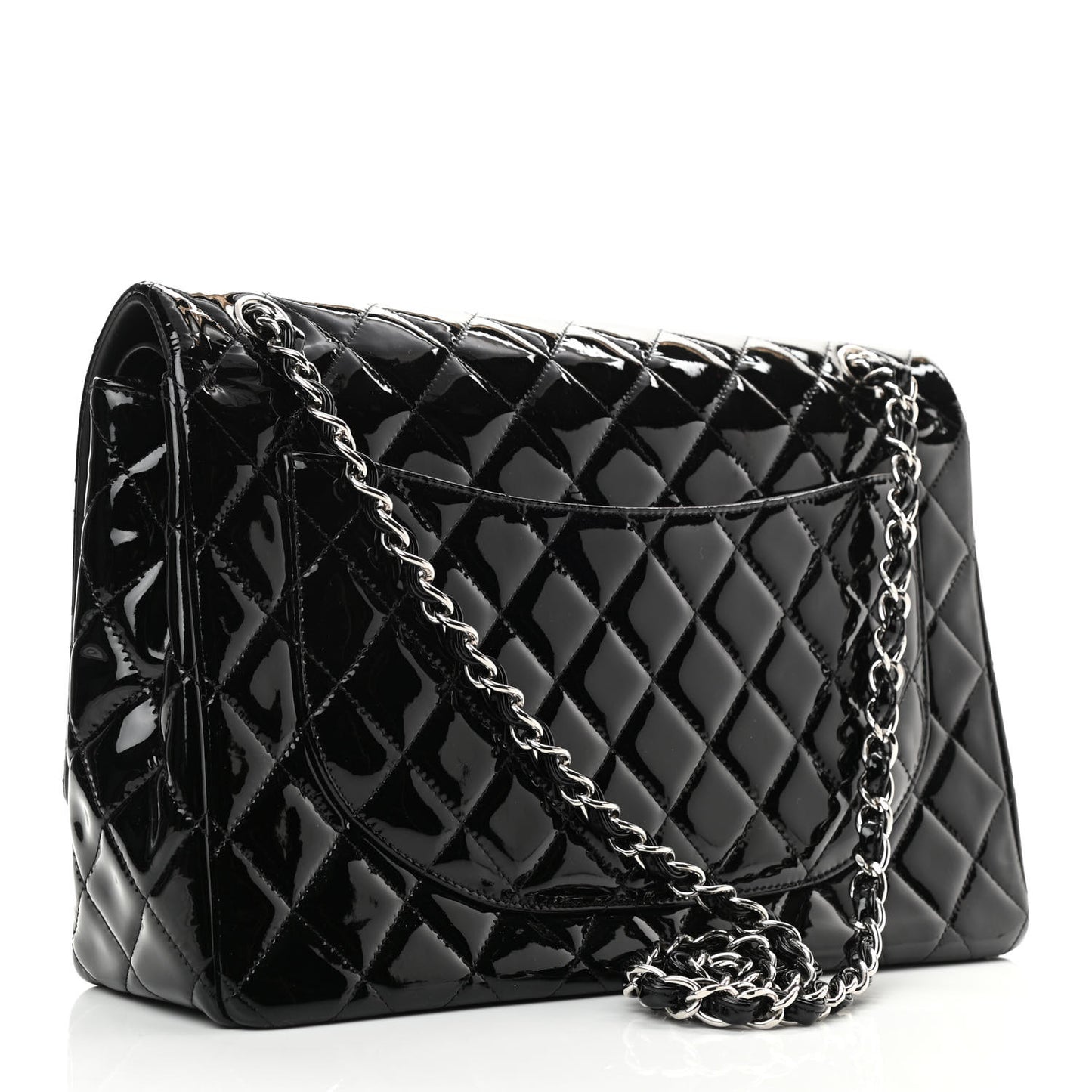 Patent Quilted Maxi Double Flap Black
