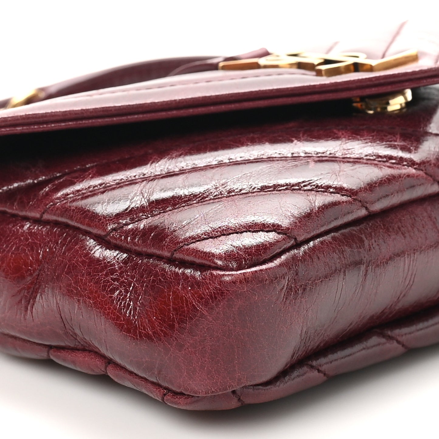 Shiny Calfskin Matelasse Chevron Monogram Mini College Bag Deep Hot Wine