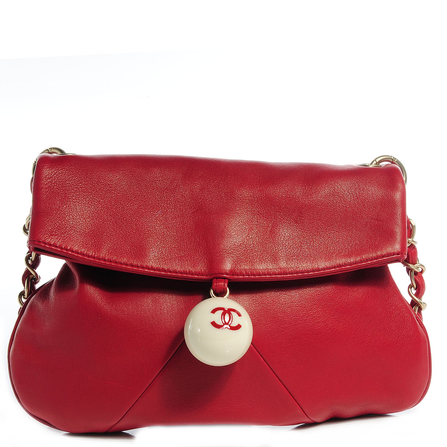 Lambskin Coco Ball Fold Over Bag Red