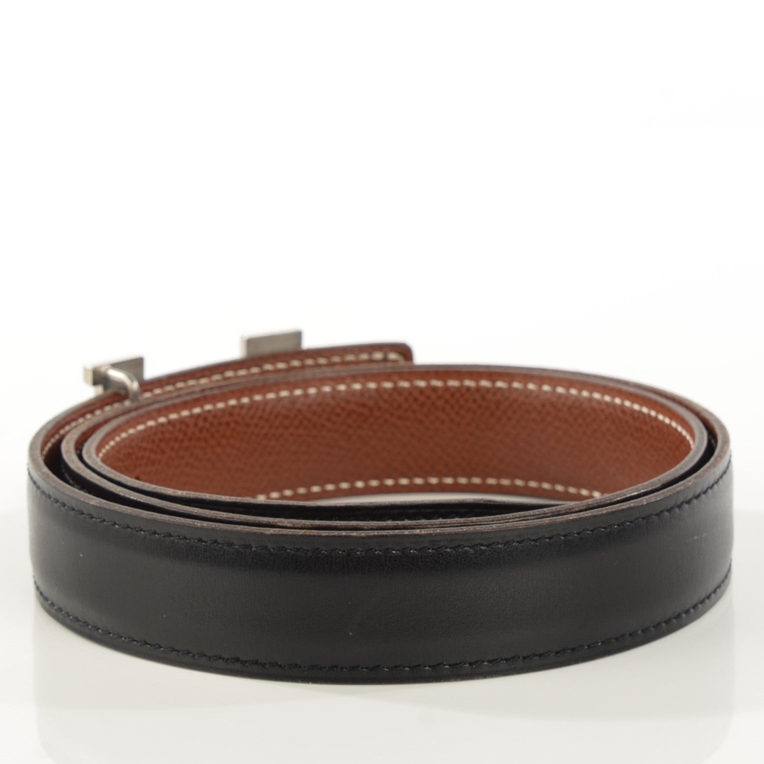 Hermes Box Courchevel 18mm H Belt 76 Noir Cognac 3 of 9