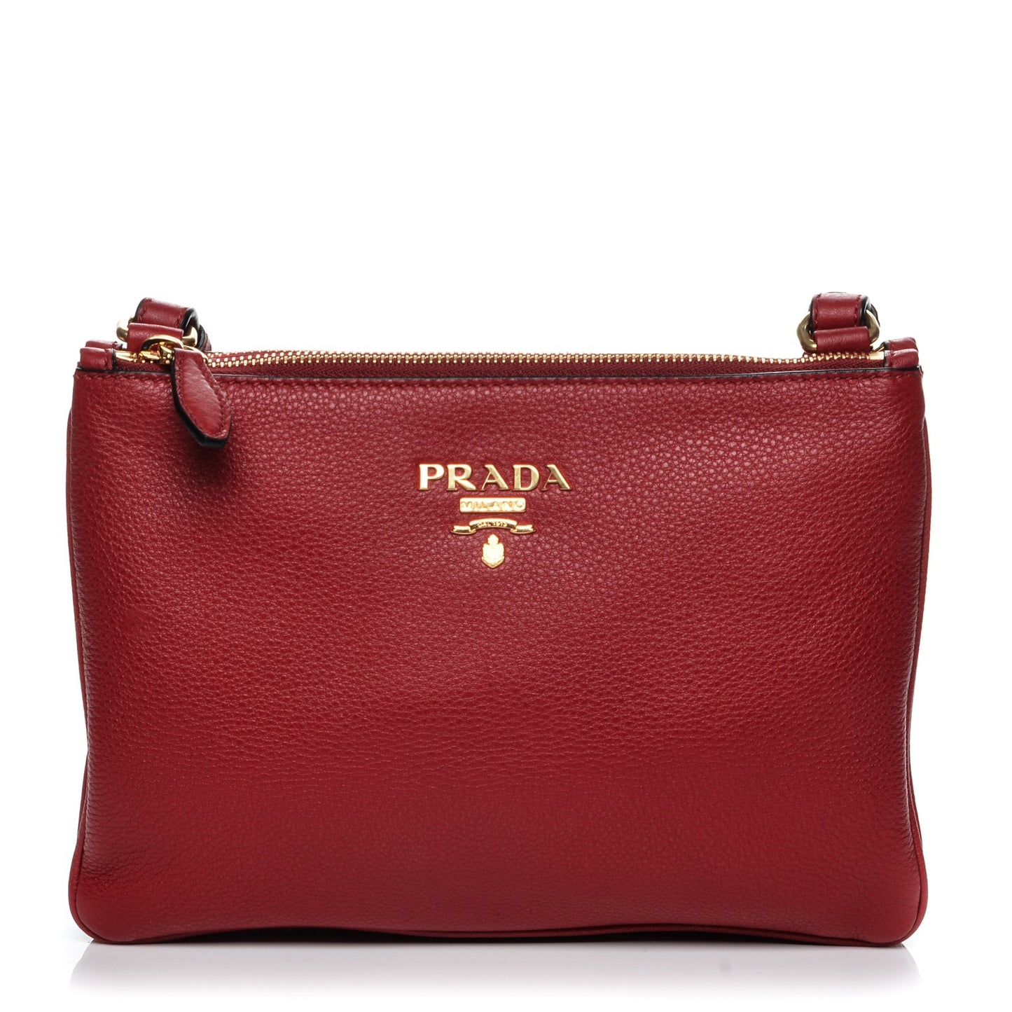 Vitello Phenix Double Zip Crossbody Bag Scarlatto