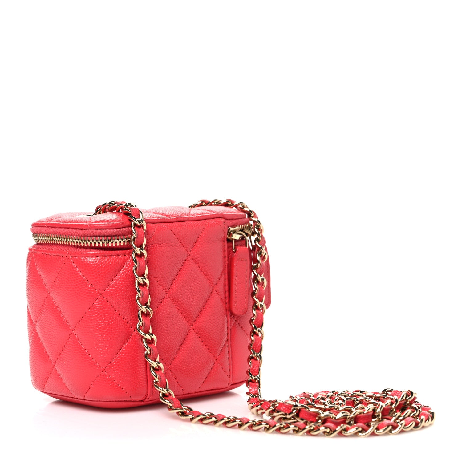 Chanel Caviar Quilted Mini Vanity Case With Chain Red 3 of 10