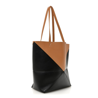 Loewe Shiny Calfskin Large  Puzzle Fold Tote Warm Desert Black 3 of 10