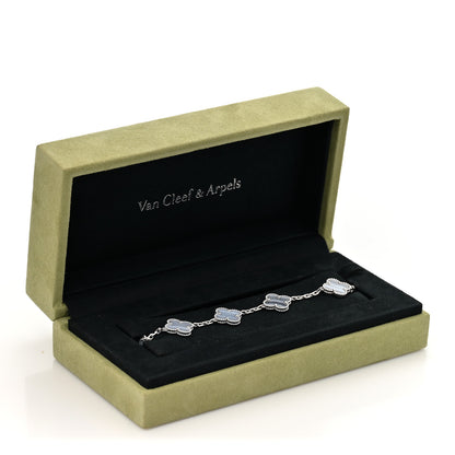 Van Cleef & Arpels 18K White Gold Chalcedony 5 Motifs Vintage Alhambra Bracelet 5 of 5
