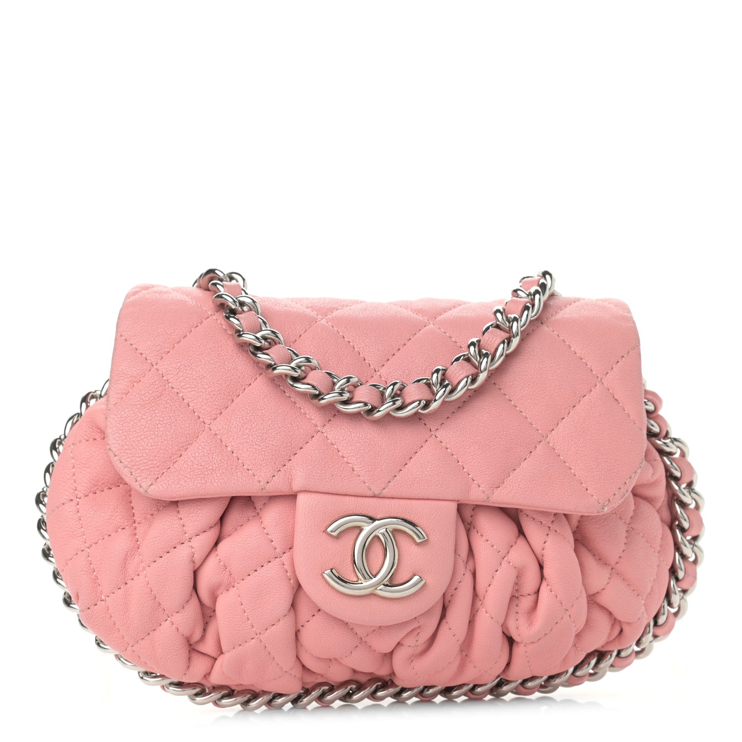 Washed Lambskin Quilted Mini Chain Around Messenger Pink