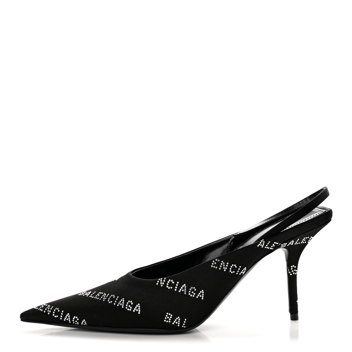 Satin Strass Allover Logo Square Knife 110mm Slingback Pumps 38 Black