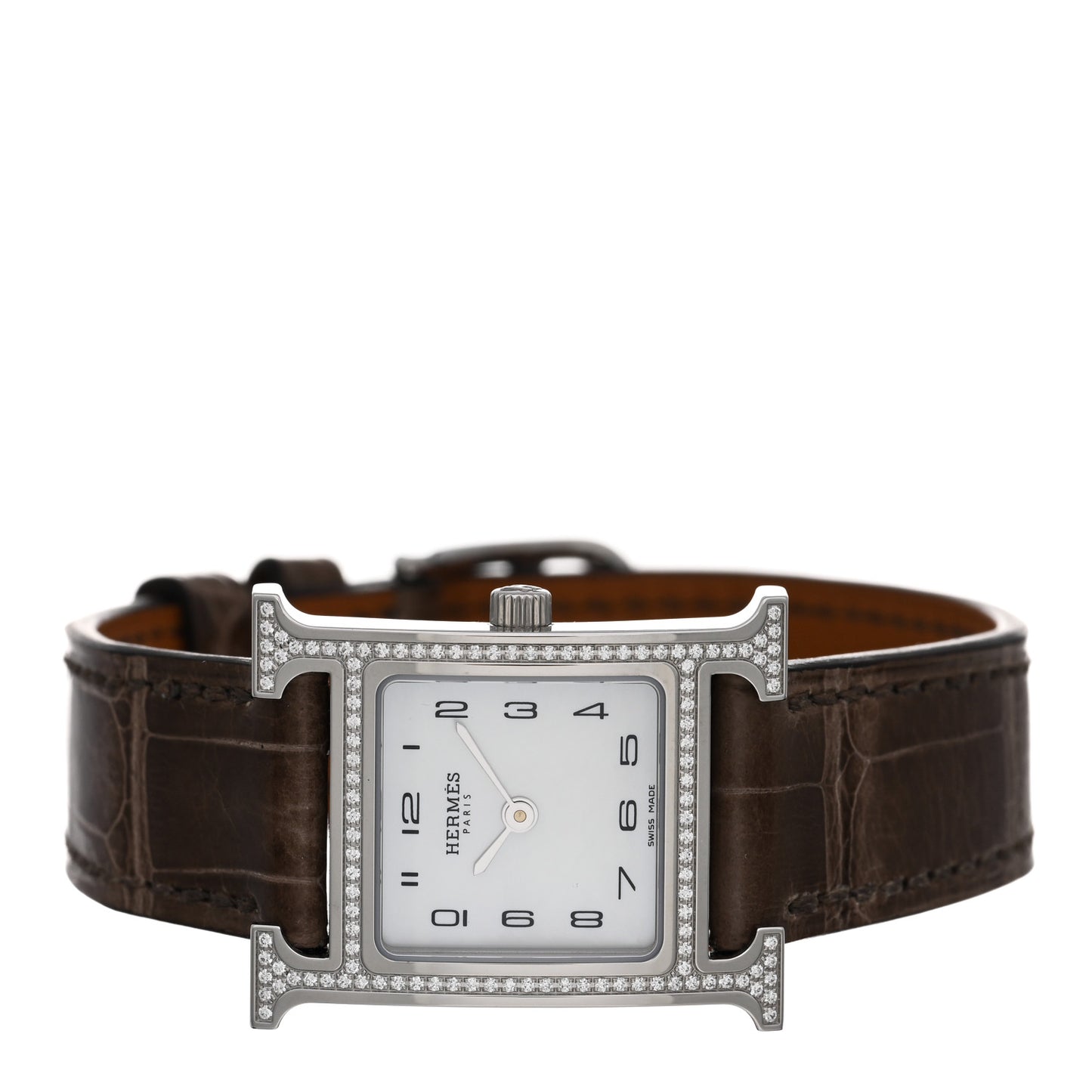Stainless Steel Alligator Diamond Bezel Mother of Pearl 21mm Heure H Hour Quartz Watch Gris Elephant