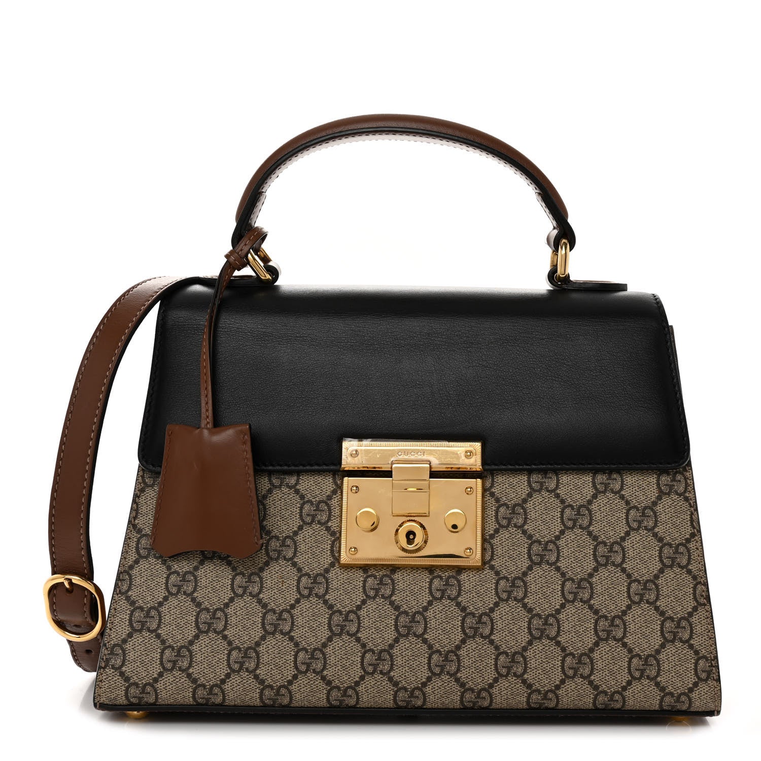 Gucci GG Supreme Monogram Calfskin Small Padlock Top Handle Bag Beige Black Cuir 1 of 11