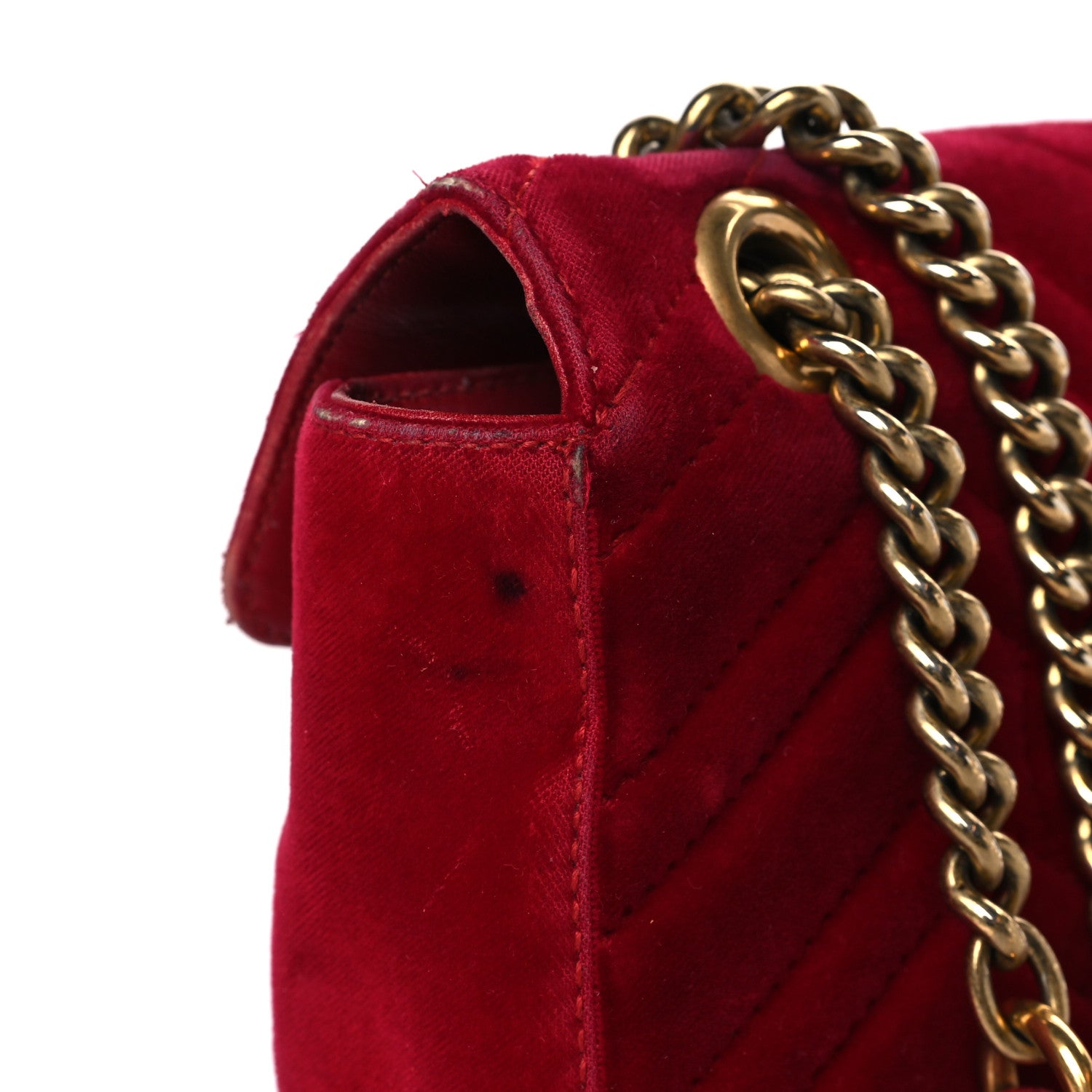 Gucci Velvet Matelasse Mini GG Marmont Shoulder Bag Hibiscus Red 14 of 17