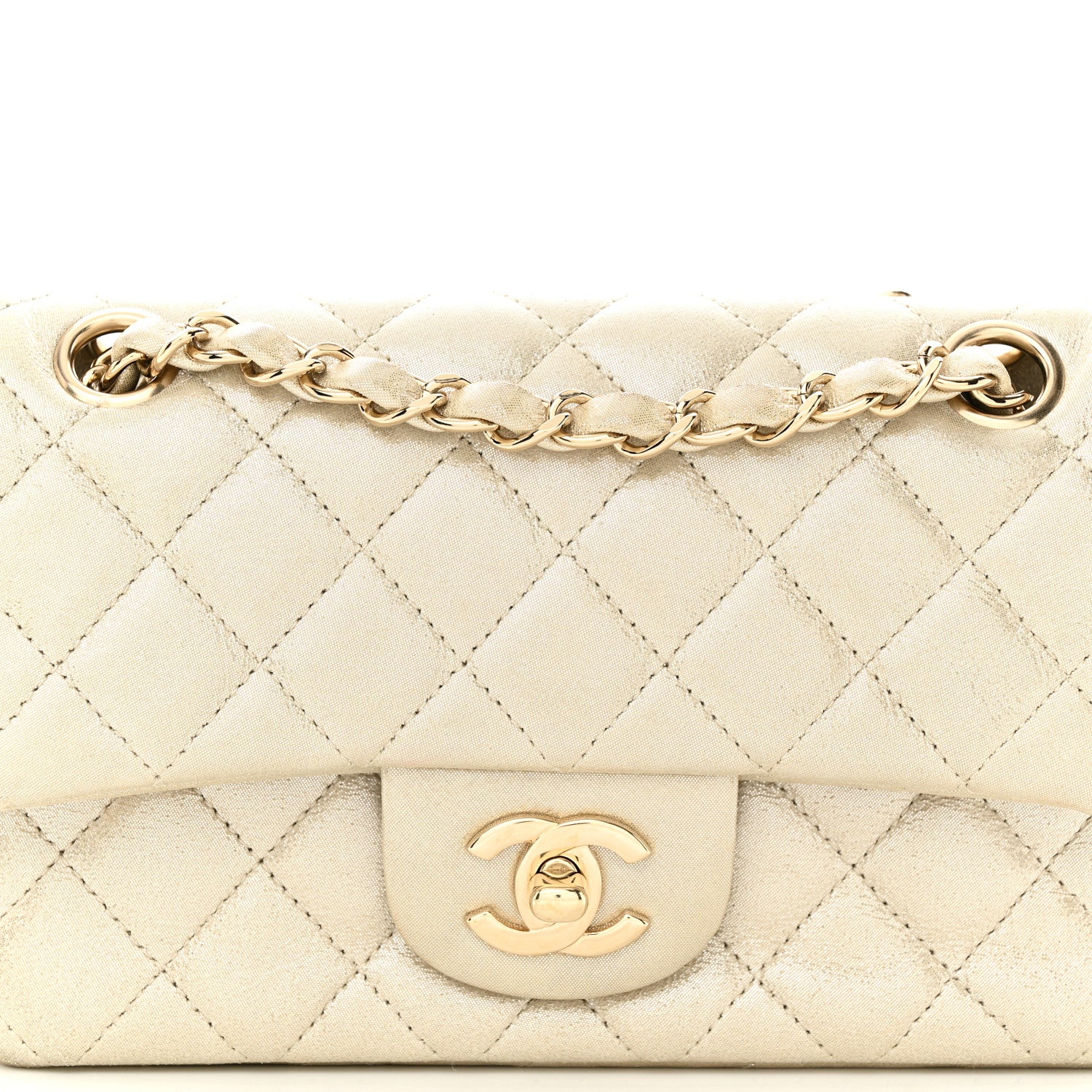 Chanel Iridescent Calfskin Quilted Mini Rectangular Flap Light Gold 8 of 11