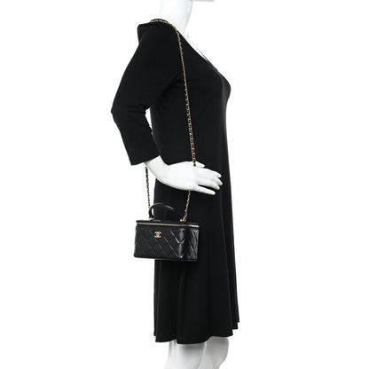 Chanel Lambskin Quilted Small Top Handle Vanity Case With Chain Black 2 of 13