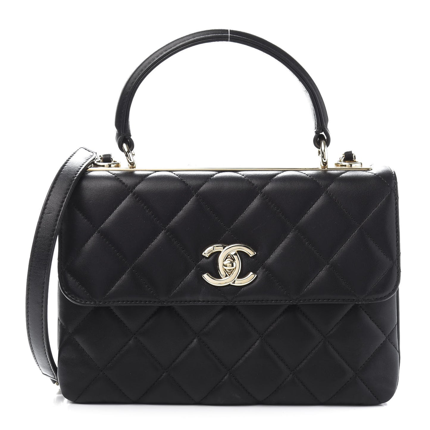 Lambskin Quilted Small Trendy CC Dual Handle Flap Bag Black